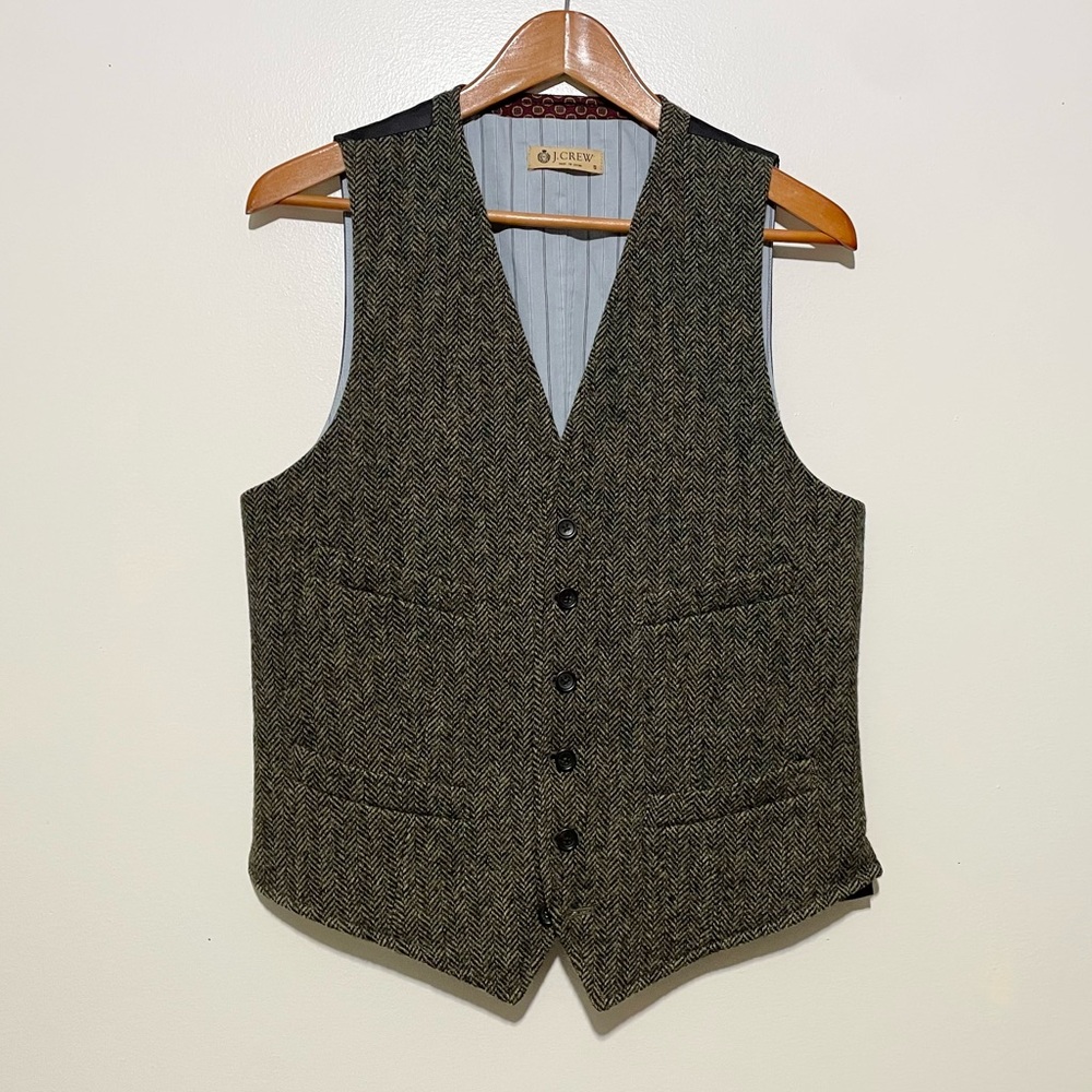 J. Crew Men's Herringbone Brown Wool Vest
